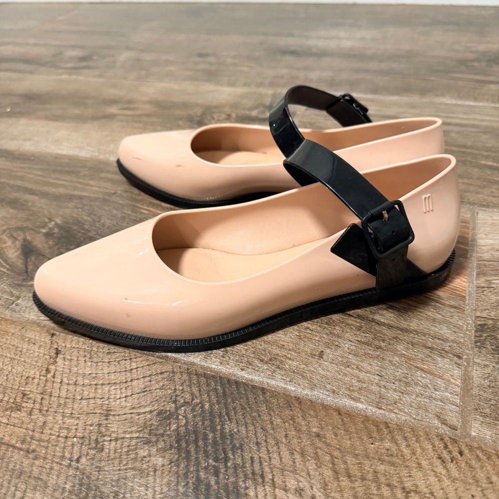 Melissa Women Mary Jane Pointed Toe Buckle Strap Flats,Pink Black, 9.5
